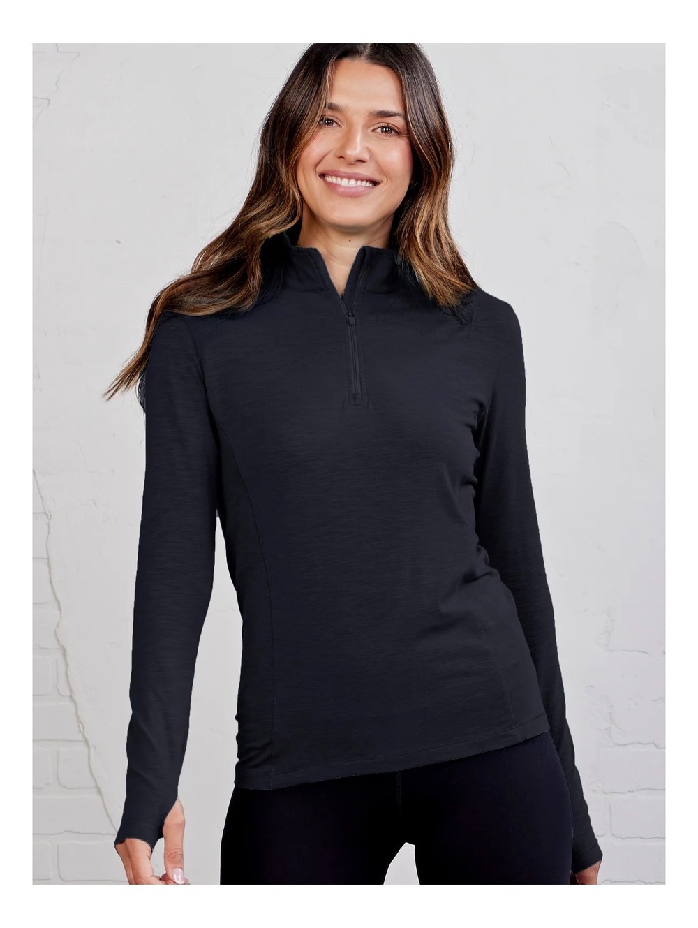 Tasc Recess Quarter Zip Pullover Black Bamboo Performance Athletic Top Women Med